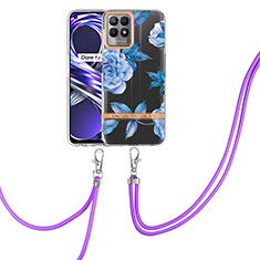 Funda Silicona Gel Goma Patron de Moda Carcasa con Acollador Cordon Lanyard Y06B para Realme 8i Azul