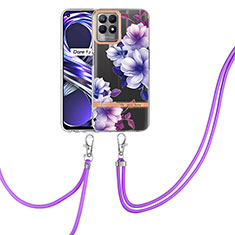 Funda Silicona Gel Goma Patron de Moda Carcasa con Acollador Cordon Lanyard Y06B para Realme 8i Morado