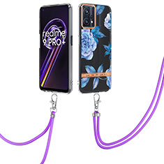 Funda Silicona Gel Goma Patron de Moda Carcasa con Acollador Cordon Lanyard Y06B para Realme 9 4G Azul