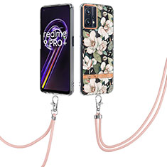 Funda Silicona Gel Goma Patron de Moda Carcasa con Acollador Cordon Lanyard Y06B para Realme 9 4G Blanco