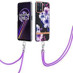 Funda Silicona Gel Goma Patron de Moda Carcasa con Acollador Cordon Lanyard Y06B para Realme 9 4G Morado