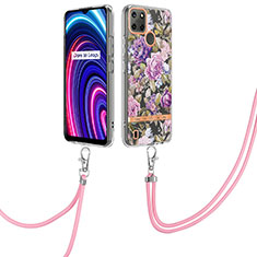 Funda Silicona Gel Goma Patron de Moda Carcasa con Acollador Cordon Lanyard Y06B para Realme C21Y Purpura Claro