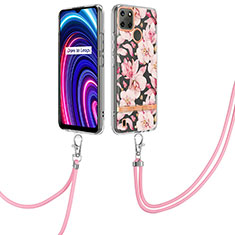 Funda Silicona Gel Goma Patron de Moda Carcasa con Acollador Cordon Lanyard Y06B para Realme C21Y Rosa