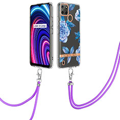 Funda Silicona Gel Goma Patron de Moda Carcasa con Acollador Cordon Lanyard Y06B para Realme C25Y Azul