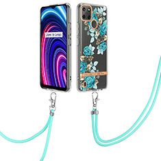 Funda Silicona Gel Goma Patron de Moda Carcasa con Acollador Cordon Lanyard Y06B para Realme C25Y India Cian