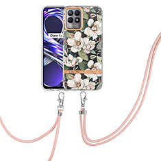 Funda Silicona Gel Goma Patron de Moda Carcasa con Acollador Cordon Lanyard Y06B para Realme Narzo 50 4G Blanco