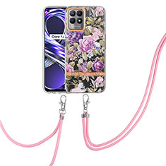 Funda Silicona Gel Goma Patron de Moda Carcasa con Acollador Cordon Lanyard Y06B para Realme Narzo 50 4G Purpura Claro