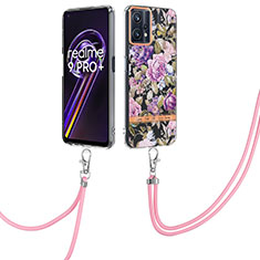 Funda Silicona Gel Goma Patron de Moda Carcasa con Acollador Cordon Lanyard Y06B para Realme Q5 5G Purpura Claro