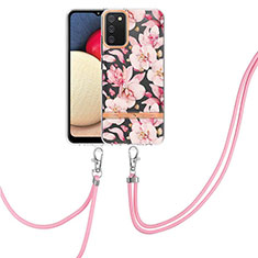 Funda Silicona Gel Goma Patron de Moda Carcasa con Acollador Cordon Lanyard Y06B para Samsung Galaxy A03s Rosa