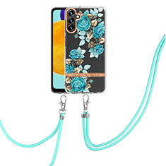 Funda Silicona Gel Goma Patron de Moda Carcasa con Acollador Cordon Lanyard Y06B para Samsung Galaxy A04s Cian