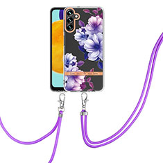 Funda Silicona Gel Goma Patron de Moda Carcasa con Acollador Cordon Lanyard Y06B para Samsung Galaxy A04s Morado