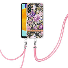 Funda Silicona Gel Goma Patron de Moda Carcasa con Acollador Cordon Lanyard Y06B para Samsung Galaxy A04s Purpura Claro