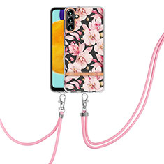 Funda Silicona Gel Goma Patron de Moda Carcasa con Acollador Cordon Lanyard Y06B para Samsung Galaxy A04s Rosa