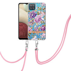 Funda Silicona Gel Goma Patron de Moda Carcasa con Acollador Cordon Lanyard Y06B para Samsung Galaxy A12 5G Purpura Claro