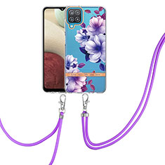 Funda Silicona Gel Goma Patron de Moda Carcasa con Acollador Cordon Lanyard Y06B para Samsung Galaxy A12 Morado