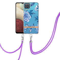 Funda Silicona Gel Goma Patron de Moda Carcasa con Acollador Cordon Lanyard Y06B para Samsung Galaxy A12 Nacho Azul