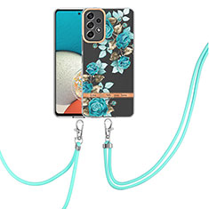 Funda Silicona Gel Goma Patron de Moda Carcasa con Acollador Cordon Lanyard Y06B para Samsung Galaxy A13 4G Cian