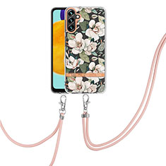 Funda Silicona Gel Goma Patron de Moda Carcasa con Acollador Cordon Lanyard Y06B para Samsung Galaxy A13 5G Blanco