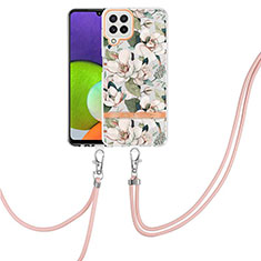 Funda Silicona Gel Goma Patron de Moda Carcasa con Acollador Cordon Lanyard Y06B para Samsung Galaxy A22 4G Blanco