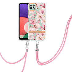 Funda Silicona Gel Goma Patron de Moda Carcasa con Acollador Cordon Lanyard Y06B para Samsung Galaxy A22 5G Rosa