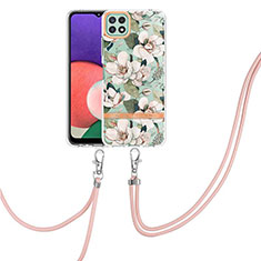 Funda Silicona Gel Goma Patron de Moda Carcasa con Acollador Cordon Lanyard Y06B para Samsung Galaxy A22s 5G Blanco