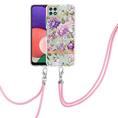 Funda Silicona Gel Goma Patron de Moda Carcasa con Acollador Cordon Lanyard Y06B para Samsung Galaxy A22s 5G Purpura Claro