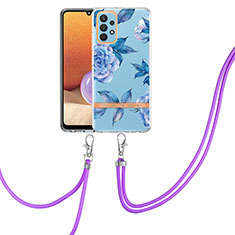 Funda Silicona Gel Goma Patron de Moda Carcasa con Acollador Cordon Lanyard Y06B para Samsung Galaxy A32 4G Azul