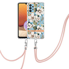 Funda Silicona Gel Goma Patron de Moda Carcasa con Acollador Cordon Lanyard Y06B para Samsung Galaxy A32 4G Blanco