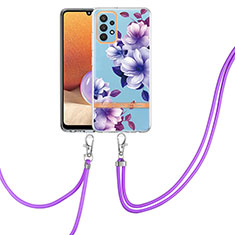 Funda Silicona Gel Goma Patron de Moda Carcasa con Acollador Cordon Lanyard Y06B para Samsung Galaxy A32 4G Morado