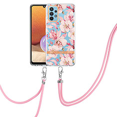 Funda Silicona Gel Goma Patron de Moda Carcasa con Acollador Cordon Lanyard Y06B para Samsung Galaxy A32 4G Rosa