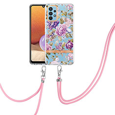 Funda Silicona Gel Goma Patron de Moda Carcasa con Acollador Cordon Lanyard Y06B para Samsung Galaxy A32 5G Purpura Claro