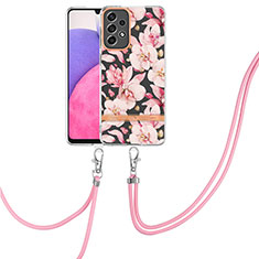 Funda Silicona Gel Goma Patron de Moda Carcasa con Acollador Cordon Lanyard Y06B para Samsung Galaxy A33 5G Rosa