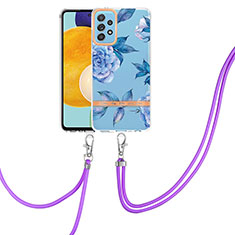 Funda Silicona Gel Goma Patron de Moda Carcasa con Acollador Cordon Lanyard Y06B para Samsung Galaxy A52 4G Azul