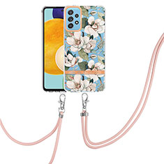 Funda Silicona Gel Goma Patron de Moda Carcasa con Acollador Cordon Lanyard Y06B para Samsung Galaxy A52 4G Blanco