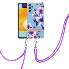 Funda Silicona Gel Goma Patron de Moda Carcasa con Acollador Cordon Lanyard Y06B para Samsung Galaxy A52 4G Morado