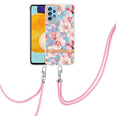 Funda Silicona Gel Goma Patron de Moda Carcasa con Acollador Cordon Lanyard Y06B para Samsung Galaxy A52 4G Rosa