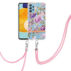 Funda Silicona Gel Goma Patron de Moda Carcasa con Acollador Cordon Lanyard Y06B para Samsung Galaxy A52s 5G Purpura Claro