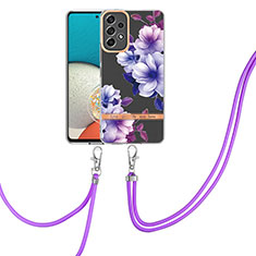 Funda Silicona Gel Goma Patron de Moda Carcasa con Acollador Cordon Lanyard Y06B para Samsung Galaxy A53 5G Morado