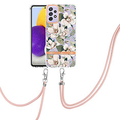 Funda Silicona Gel Goma Patron de Moda Carcasa con Acollador Cordon Lanyard Y06B para Samsung Galaxy A72 4G Blanco