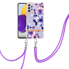 Funda Silicona Gel Goma Patron de Moda Carcasa con Acollador Cordon Lanyard Y06B para Samsung Galaxy A72 4G Morado