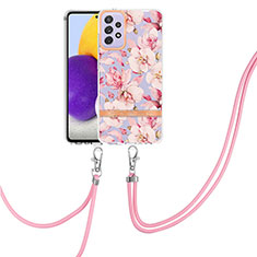 Funda Silicona Gel Goma Patron de Moda Carcasa con Acollador Cordon Lanyard Y06B para Samsung Galaxy A72 4G Rosa