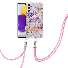 Funda Silicona Gel Goma Patron de Moda Carcasa con Acollador Cordon Lanyard Y06B para Samsung Galaxy A72 5G Purpura Claro