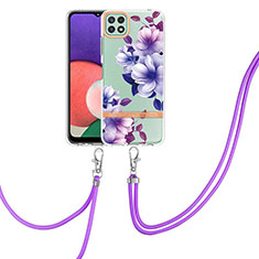 Funda Silicona Gel Goma Patron de Moda Carcasa con Acollador Cordon Lanyard Y06B para Samsung Galaxy F42 5G Morado