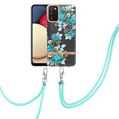 Funda Silicona Gel Goma Patron de Moda Carcasa con Acollador Cordon Lanyard Y06B para Samsung Galaxy M02s Cian