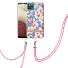 Funda Silicona Gel Goma Patron de Moda Carcasa con Acollador Cordon Lanyard Y06B para Samsung Galaxy M12 Rosa