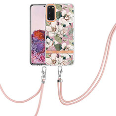 Funda Silicona Gel Goma Patron de Moda Carcasa con Acollador Cordon Lanyard Y06B para Samsung Galaxy S20 Blanco