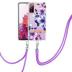 Funda Silicona Gel Goma Patron de Moda Carcasa con Acollador Cordon Lanyard Y06B para Samsung Galaxy S20 FE (2022) 5G Morado