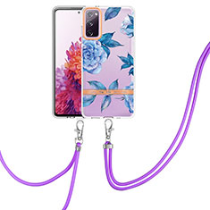 Funda Silicona Gel Goma Patron de Moda Carcasa con Acollador Cordon Lanyard Y06B para Samsung Galaxy S20 FE 4G Azul