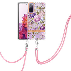 Funda Silicona Gel Goma Patron de Moda Carcasa con Acollador Cordon Lanyard Y06B para Samsung Galaxy S20 FE 4G Purpura Claro