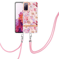 Funda Silicona Gel Goma Patron de Moda Carcasa con Acollador Cordon Lanyard Y06B para Samsung Galaxy S20 FE 4G Rosa